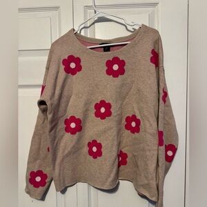 Tahari Beige Sweater with Pink Accents